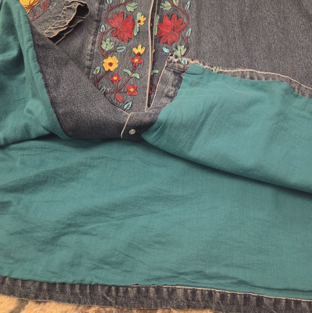 Vintage Original Anthony Denim Embroidered Button Down Jacket Women's 3X Cottage - Picture 10 of 11